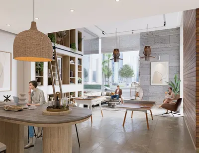 Lobby & Lounge With Full-Height Open Library