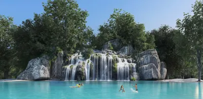 Swimmable Forest Lagoon With Waterfall